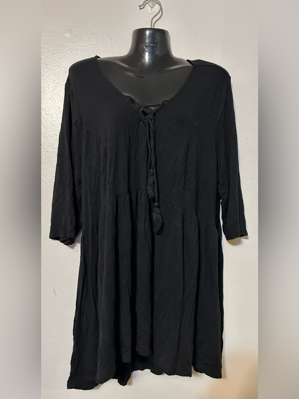 Terra & Sky Black V-Neck Tie-Front Tunic Dress